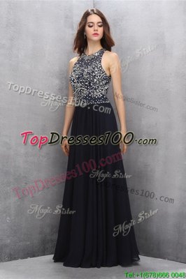 Edgy Black Scoop Neckline Beading Evening Dress Sleeveless Backless