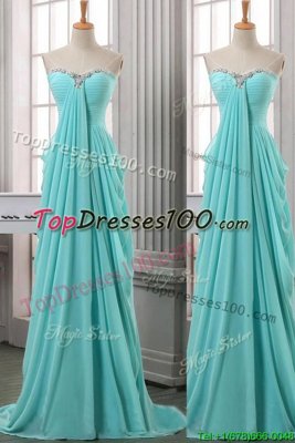 Shining Chiffon Sleeveless With Train Dress for Prom Brush Train and Ruching