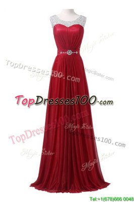 Suitable Scoop Sleeveless Brush Train Zipper With Train Beading and Ruching Dress for Prom