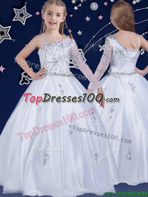 Ball Gowns Little Girls Pageant Dress White Asymmetric Organza Sleeveless Floor Length Zipper