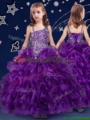 Purple Asymmetric Lace Up Beading and Ruffled Layers Flower Girl Dresses for Less Sleeveless