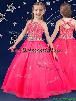 Hot Pink Scoop Zipper Beading Flower Girl Dresses for Less Sleeveless