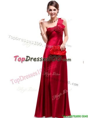 Best Selling One Shoulder Wine Red Sleeveless Satin Criss Cross Prom Gown for Prom and Party