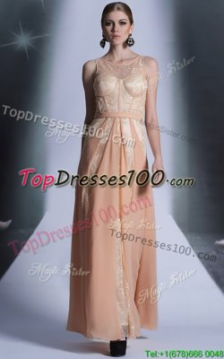 Latest Scoop Sleeveless Side Zipper Prom Gown Peach Chiffon