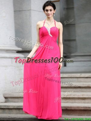 Hot Pink Zipper Halter Top Beading Homecoming Dress Chiffon Sleeveless