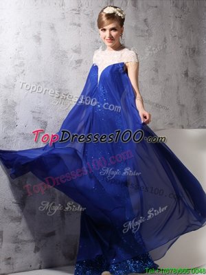 Custom Fit Royal Blue Sleeveless Lace and Sequins Floor Length Evening Dress