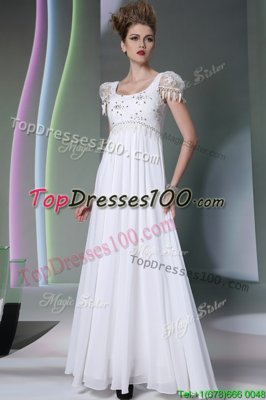 Most Popular Scoop Sleeveless Prom Party Dress Floor Length Beading and Lace White Chiffon