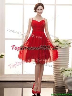 Knee Length Wine Red Cocktail Dresses Spaghetti Straps Sleeveless Zipper