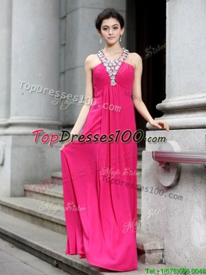 Baby Pink Chiffon Side Zipper Bateau Short Sleeves Floor Length Prom Dress Beading