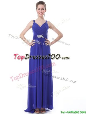 Luxurious With Train Column/Sheath Sleeveless Blue Brush Train Side Zipper