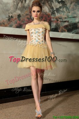 Top Selling Mini Length Gold Custom Made Spaghetti Straps Cap Sleeves Side Zipper