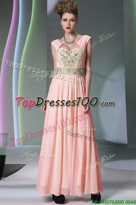 Chiffon Cap Sleeves Ankle Length Homecoming Dress and Embroidery and Ruching