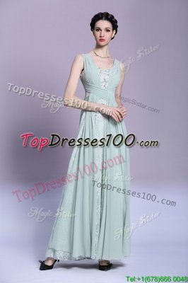 Light Blue V-neck Backless Beading and Ruching Prom Party Dress Sleeveless