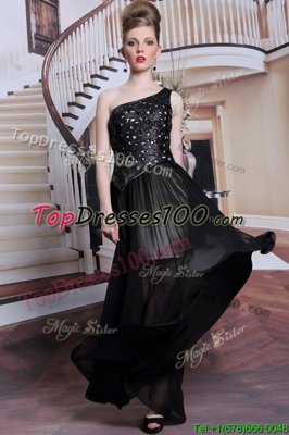 Fashionable One Shoulder Chiffon Sleeveless Floor Length Prom Party Dress and Appliques