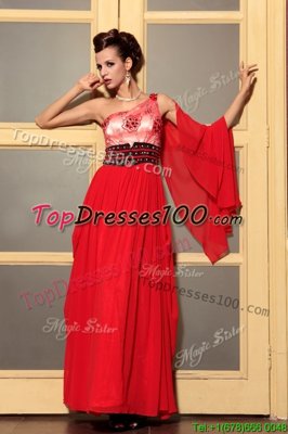 Red One Shoulder Neckline Beading Prom Dresses Sleeveless Side Zipper