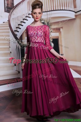 Sequins Column/Sheath Dress for Prom Fuchsia Bateau Chiffon 3|4 Length Sleeve Floor Length Zipper