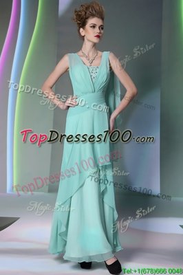 Amazing Turquoise Side Zipper Square Sequins and Ruching Dress for Prom Chiffon Sleeveless