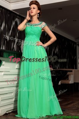 Scoop Floor Length Empire Sleeveless Green Dress for Prom Side Zipper