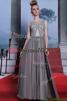 Floor Length Grey Prom Party Dress Scoop Sleeveless Side Zipper