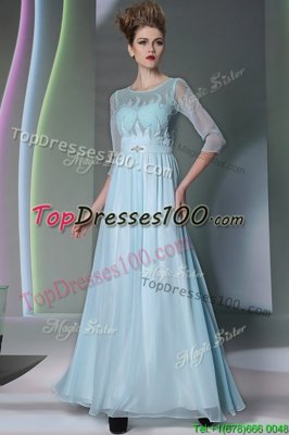 Romantic Light Blue Scoop Zipper Beading Homecoming Dress Half Sleeves