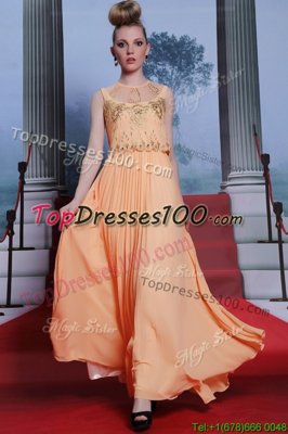 Empire Evening Dress Orange High-neck Chiffon Sleeveless Floor Length Side Zipper