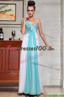 Shining Sleeveless Side Zipper Ankle Length Beading and Sequins and Hand Made Flower
