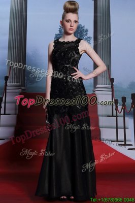 Cheap Scoop Black Sleeveless Satin Zipper Prom Evening Gown for Prom and Party