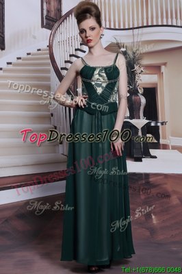 Glittering Teal Chiffon Zipper Prom Evening Gown Sleeveless Floor Length Embroidery