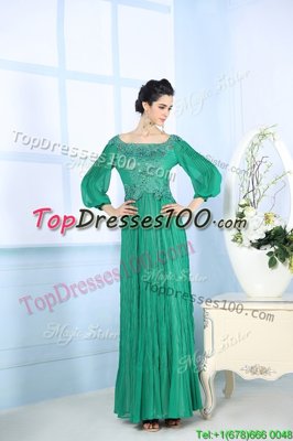 Green 3|4 Length Sleeve Chiffon Zipper Prom Party Dress for Prom and Party