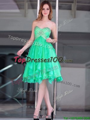 Hot Selling Green A-line Organza Sweetheart Sleeveless Beading Floor Length Zipper Party Dress