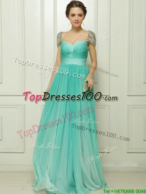 Sweet Column/Sheath Turquoise Sweetheart Chiffon Cap Sleeves Zipper