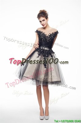 Scoop Chiffon Cap Sleeves Knee Length Party Dress for Girls and Lace