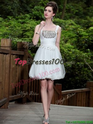 Vintage Knee Length White Cocktail Dress Chiffon Sleeveless Beading