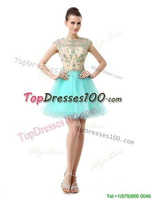 Knee Length Aqua Blue Cocktail Dresses Scoop Sleeveless Zipper