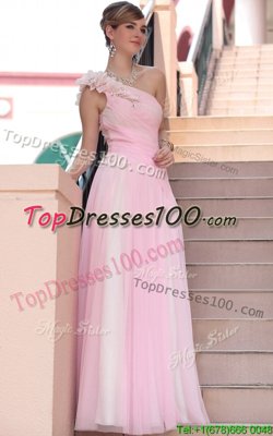 Superior A-line Prom Dress Hot Pink One Shoulder Chiffon Sleeveless Floor Length Side Zipper