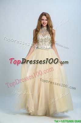 Fantastic Champagne Sleeveless Beading Floor Length Dress for Prom