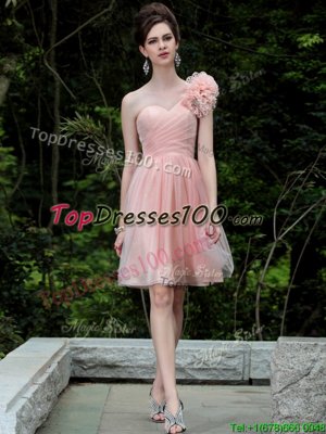 One Shoulder Peach Sleeveless Tulle Side Zipper Cocktail Dresses for Prom and Party