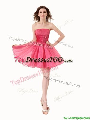 Fabulous Hot Pink Sleeveless Organza Lace Up Party Dress Wholesale for Prom and Party