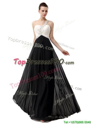 One Shoulder Sleeveless Zipper Floor Length Beading Prom Party Dress
