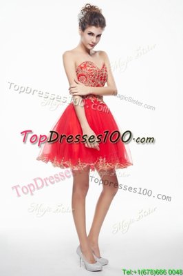 Hot Selling Coral Red Organza Side Zipper Custom Made Sleeveless Mini Length Appliques and Ruffles