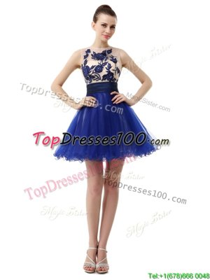 Scoop Royal Blue Sleeveless Organza Clasp Handle Juniors Party Dress for Prom and Party