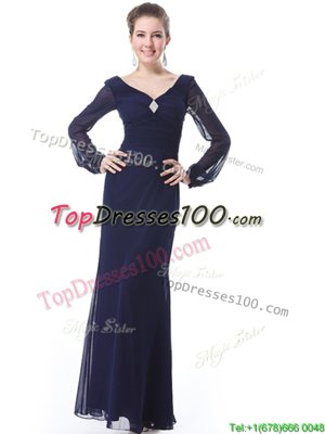 Ankle Length Side Zipper Prom Party Dress Navy Blue and In for Prom and Party with Ruching