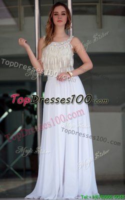 New Arrival Floor Length White Prom Evening Gown Satin Sleeveless Beading