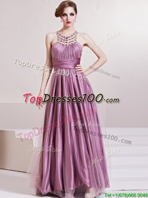 Pretty Lilac Column/Sheath Scoop Sleeveless Taffeta Floor Length Zipper Beading and Ruching Homecoming Dress