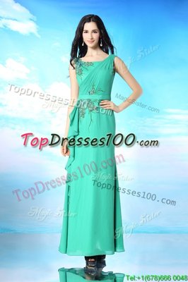 Green Prom Gown Prom and Party and For with Beading and Appliques Bateau Sleeveless Zipper