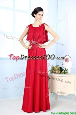 Luxurious Red Scoop Neckline Beading Sleeveless Side Zipper