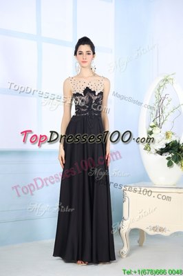 Scoop Black Sleeveless Floor Length Beading Zipper Prom Gown