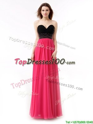 Elegant Floor Length Empire Sleeveless Pink And Black Prom Dresses Lace Up