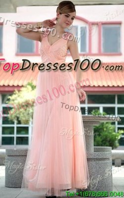 Glorious Baby Pink V-neck Zipper Beading Dress for Prom Sleeveless