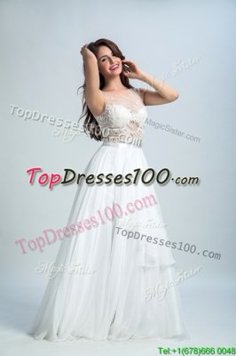 Custom Fit White Zipper Prom Dress Lace Sleeveless Floor Length